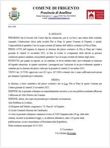 Chiusura del plesso scolastico della frazione di di Pila ai Piani (Frigento) nella giornata di venerdì 21/11/2025 (Prot. del Comune di Frigento n. 9589)